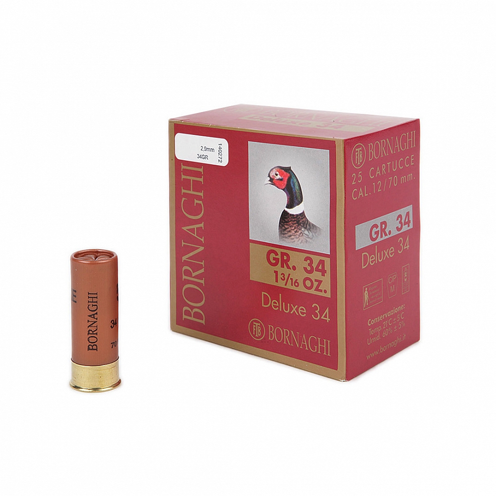 Патрон BORNAGHI Deluxe 34 дробь №5 12/70, 34гр.(в пачке 25шт) (в коробке 250шт). Фото №2 Патрон BORNAGHI Deluxe 34 дробь №5 12/70, 34гр.(в пачке 25шт) (в коробке 250шт). Фото №2