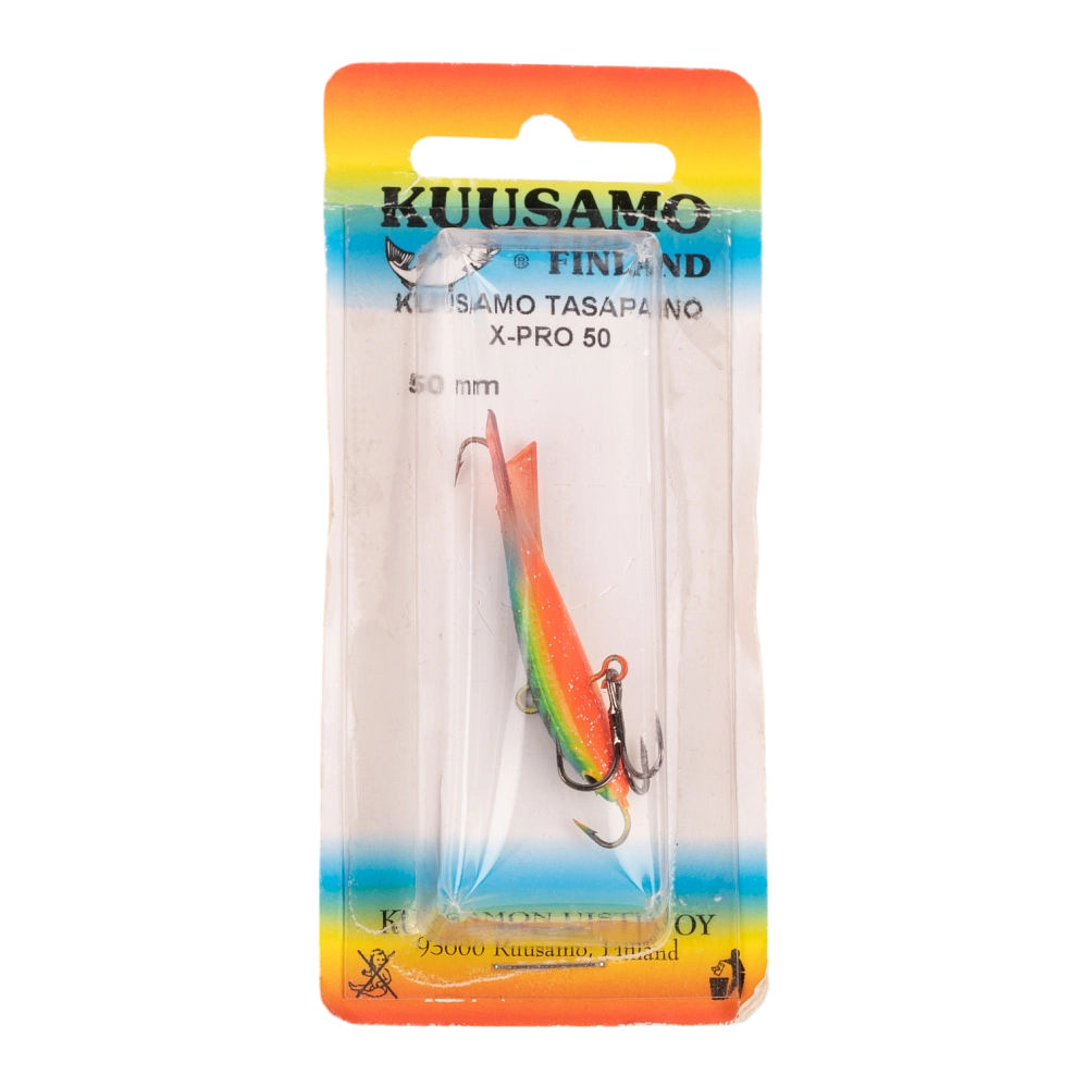 Балансир Kuusamo Tasapaino X-PRO 50мм, 6гр, цвет (RB/BLU/FR) с тройником. Фото №1