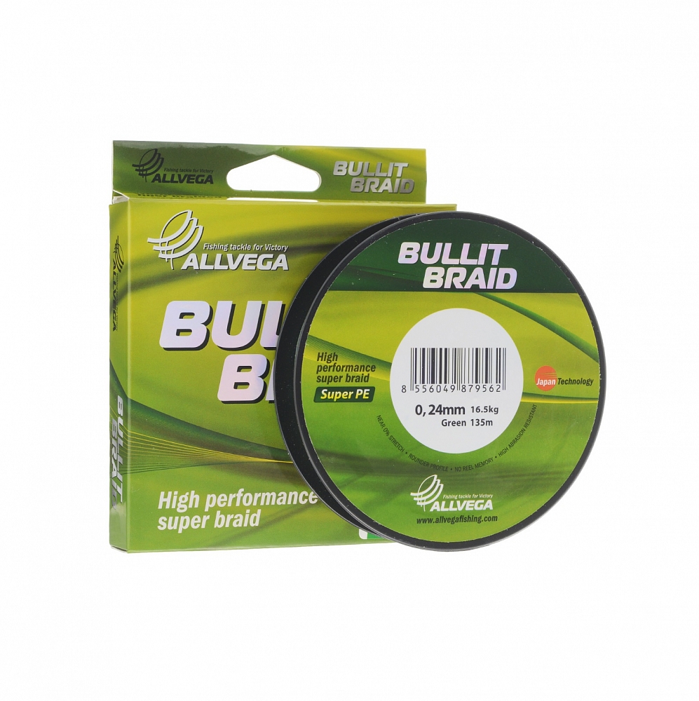 Леска плетеная ALLVEGA Bullit Braid 92м 0,28мм 21,3 кг (темно-зеленая). Фото №1