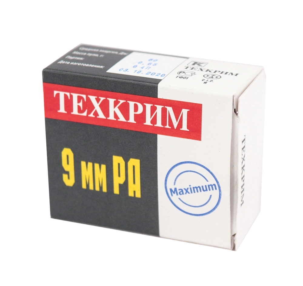 Патрон ООП Техкрим 9мм РА 91Дж с резиновой пулей ( в пачке 20 шт.) (в коробке 1600 шт.). Фото №1