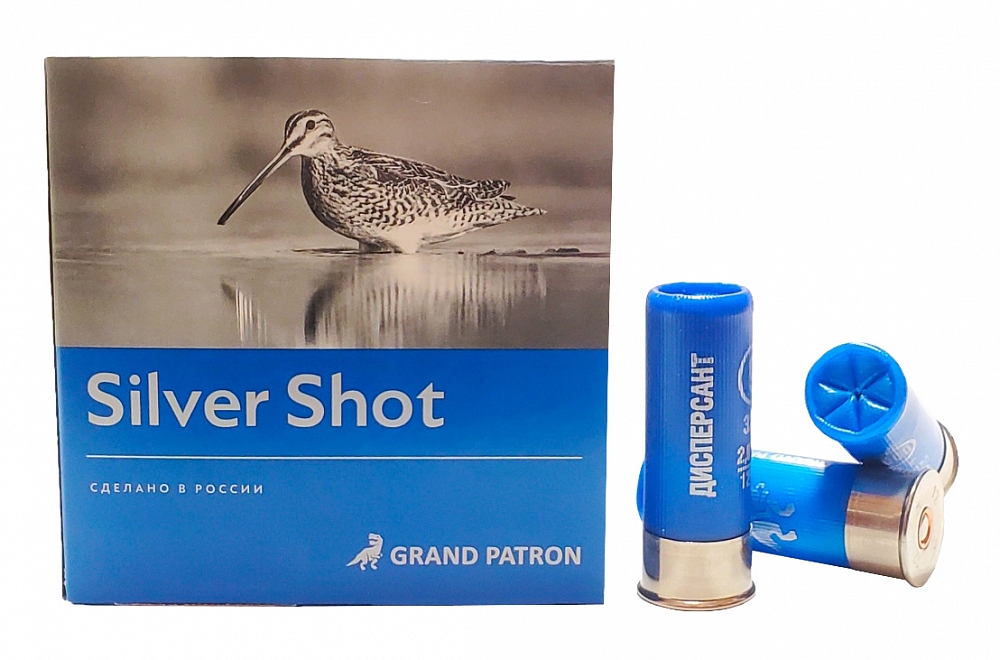 Патрон «Grand Patron» 12/70 Дисперсант №5 32гр. SILVER SHOT (в пачке 25 шт.) ( в коробке 250 шт.). Фото №1 Патрон «Grand Patron» 12/70 Дисперсант №5 32гр. SILVER SHOT (в пачке 25 шт.) ( в коробке 250 шт.). Фото №1