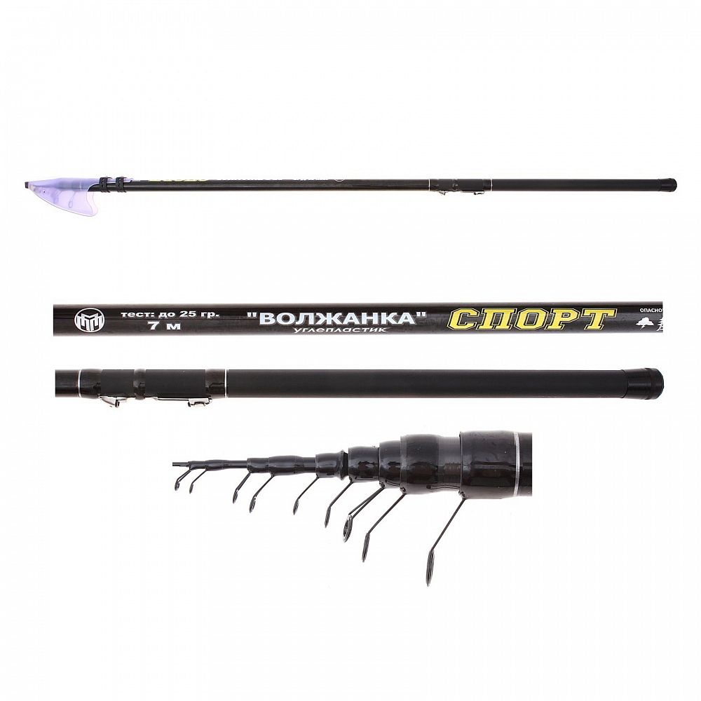 Удилище с кольцами "Волжанка Спорт" 7,0м (7 секций) тест до 25гр (IM8). Фото №1