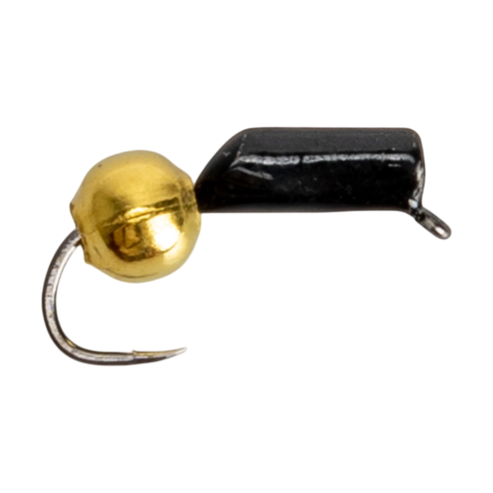 Мормышка вольфрамовая Trye Weight черная "Гвоздешарик" d2,0мм шарик, золото, паетка (10шт). Фото №1