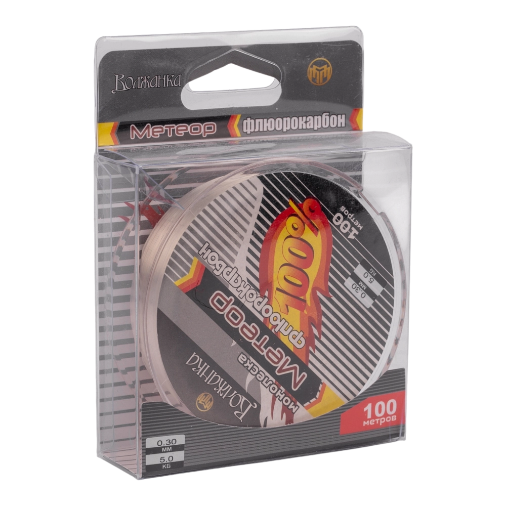 Леска флюрокарбоновая Волжанка "Метеор" 100м/0.30мм 5.0кг цв. прозрачный. Фото №1