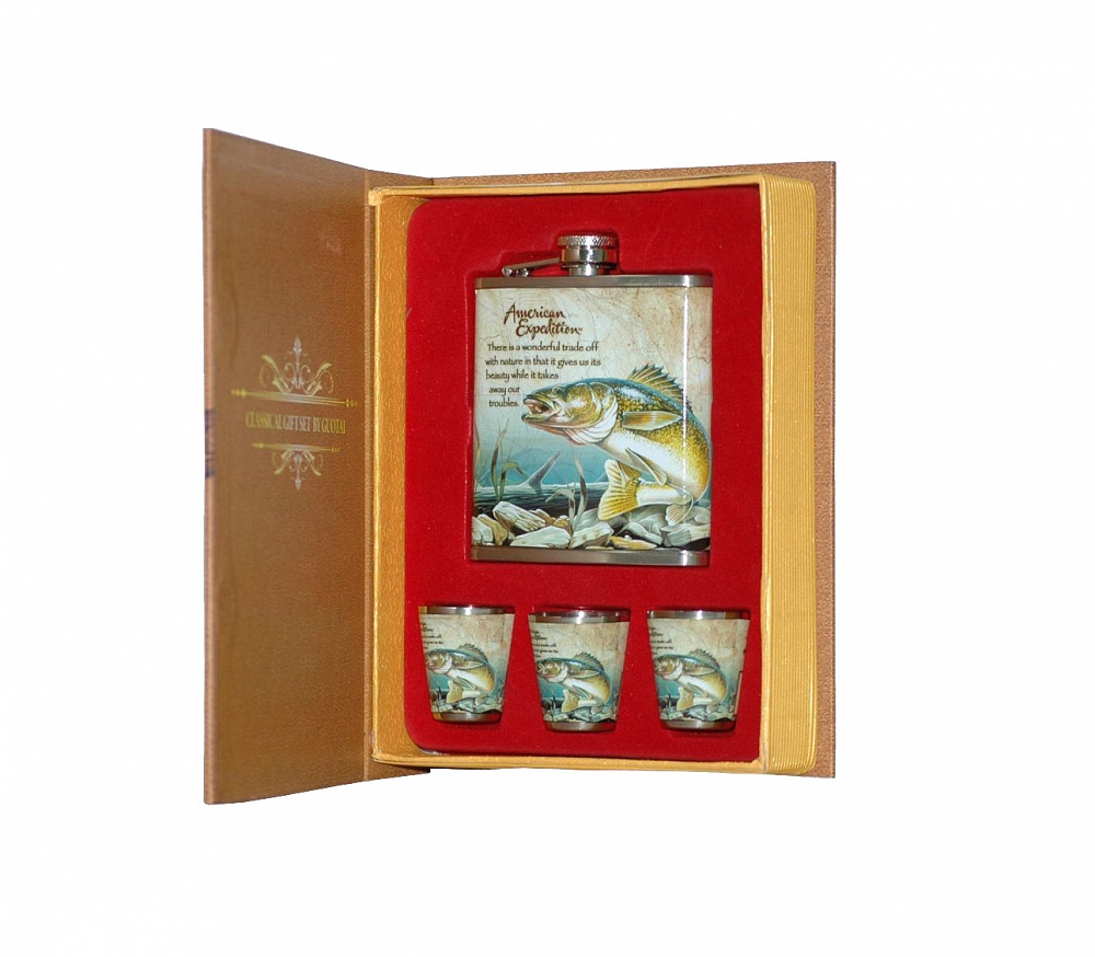 Набор Рыба А02 фляжка плюс 3 стопки 210мл							. Фото №1