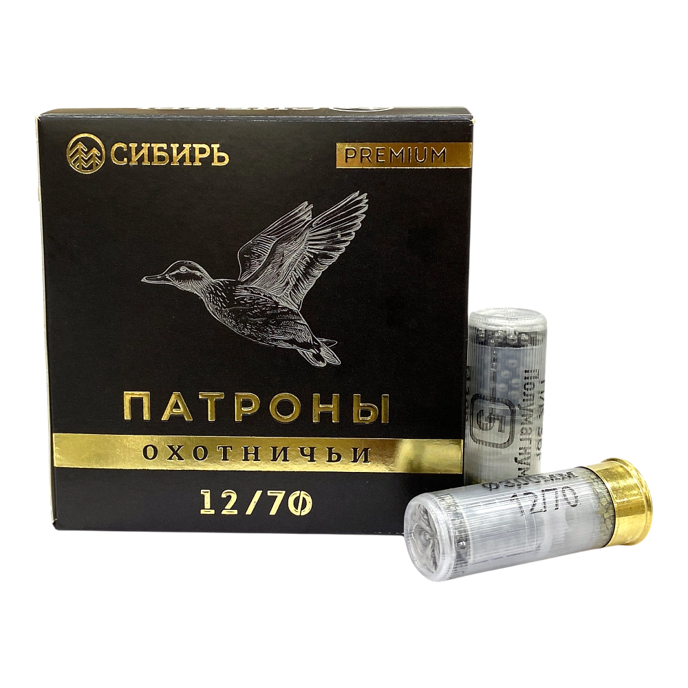 Патрон СИБИРЬ PREMIUM 12/70 охотничий дробовой 36г №5 п/к (в пачке 25 шт) (в коробке 250шт). Фото №1