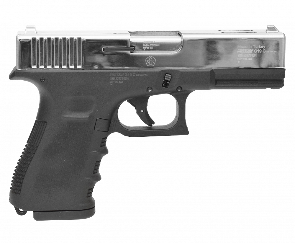 Пистолет охолощенный RETAY G19C, (Glock 19), Никель, калибр 9mm. P.A.K. Фото №1 Пистолет охолощенный RETAY G19C, (Glock 19), Никель, калибр 9mm. P.A.K. Фото №1