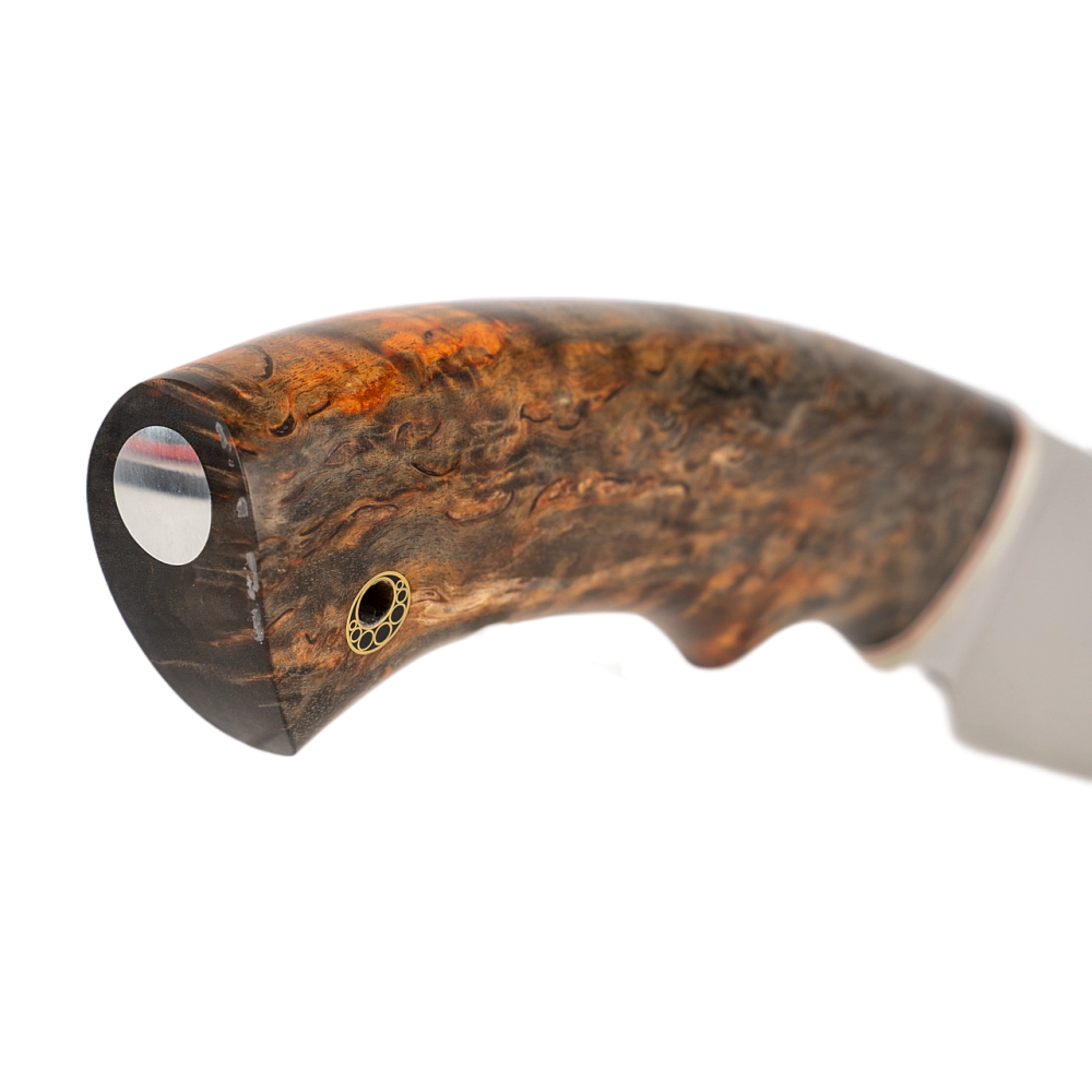 Нож МС "Разделочный" сталь М390, мельхиор, рукоять из стабилизированной карельской березы (набор). Фото №4