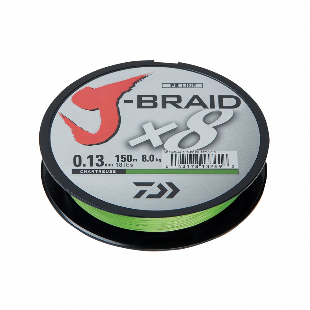 Леска плетеная DAIWA"J-Braid X8" 0,13мм 150м(флуор,-желтая). Фото №1