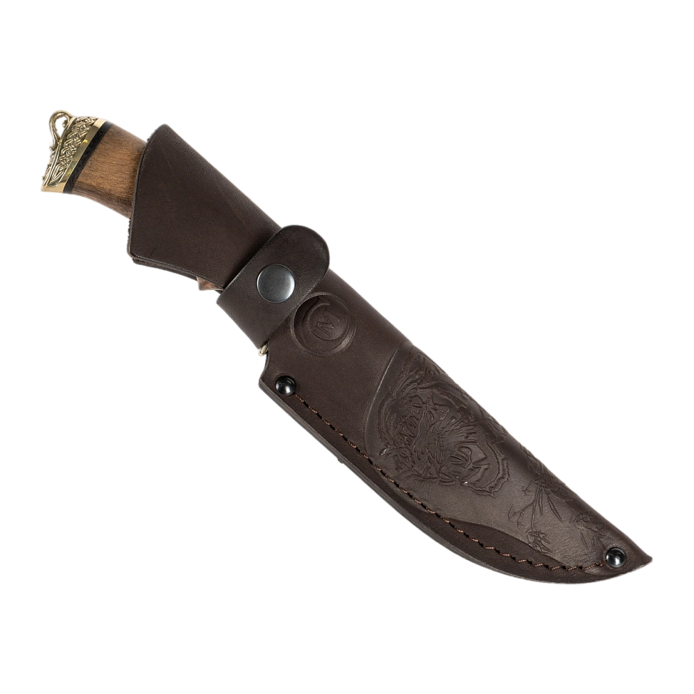 Нож МС Близнец, клинок дамаск, грав., рукоять орех, кап, литье. Фото №10