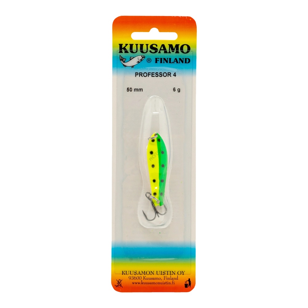 Блесна колеблющаяся Kuusamo Professor 4, 50мм, 6гр (GR/FYe-S). Фото №1
