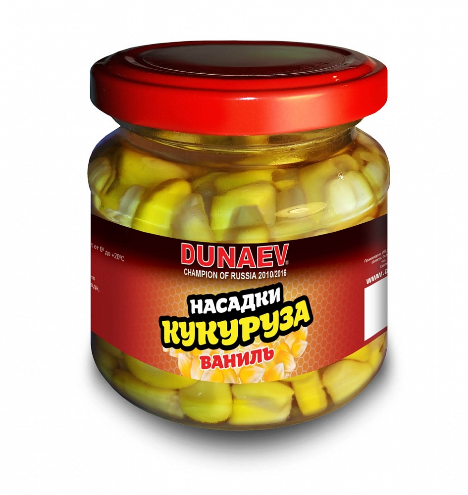 Насадка рыболовная в стеклянной банке "Dunaev" Кукуруза 100мл Ваниль. Фото №1
