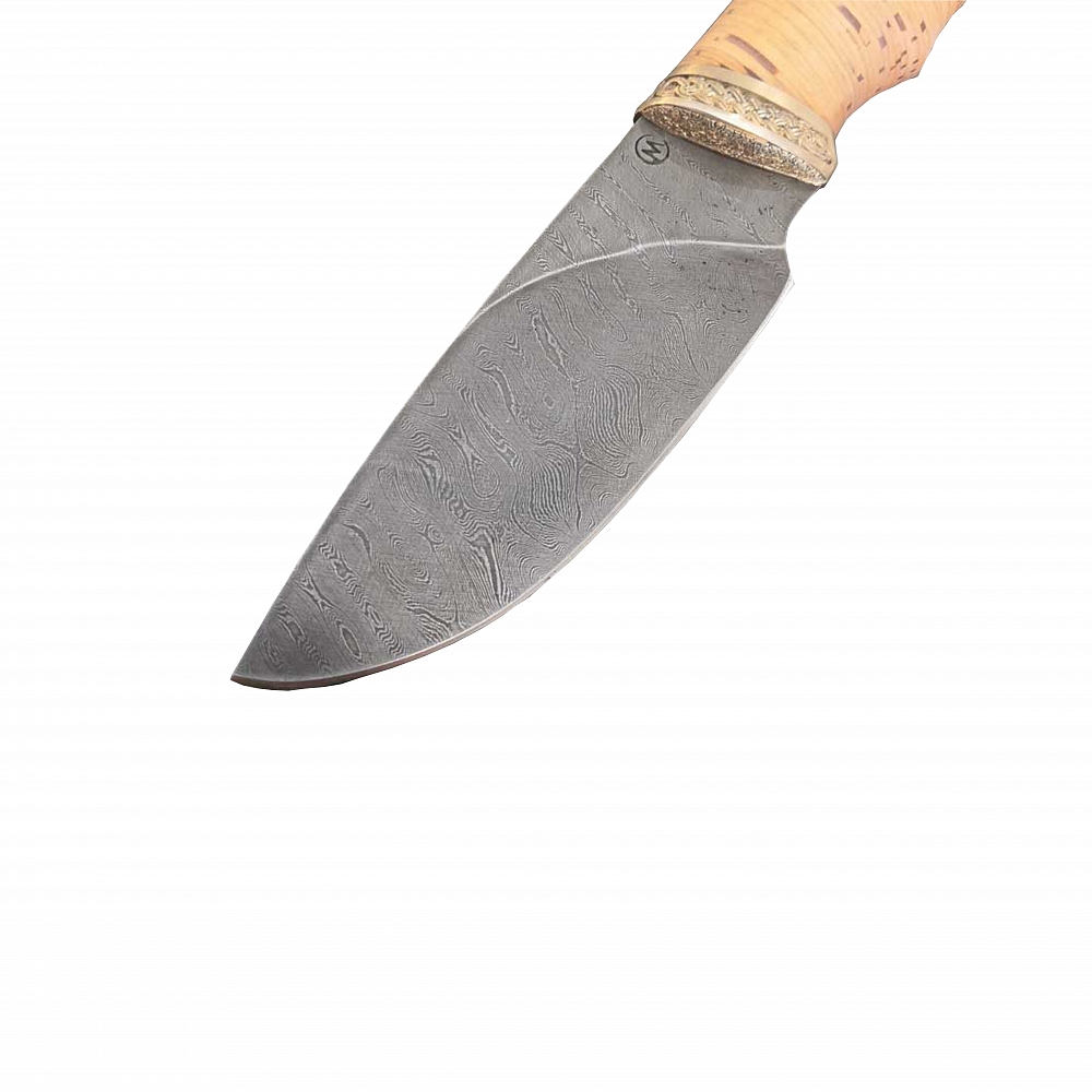 Нож МС Разделочный, клинок дамаск, рукоять береста. Фото №5