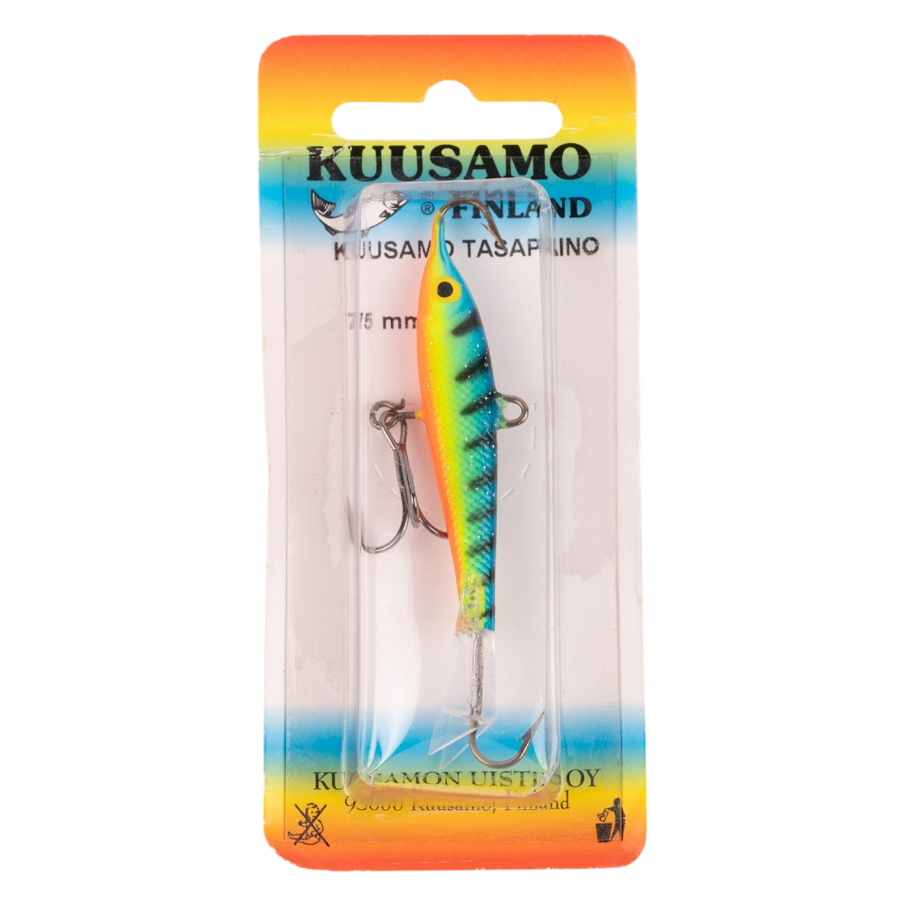 Балансир Kuusamo Tasapaino 75мм, 18гр, цвет (RB/BLU/FR) с тройником. Фото №1 Балансир Kuusamo Tasapaino 75мм, 18гр, цвет (RB/BLU/FR) с тройником. Фото №1