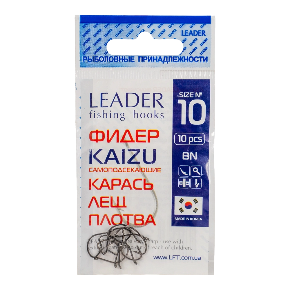 Крючки Leader ФИДЕР KAIZU, color BN, 10 (10шт). Фото №1