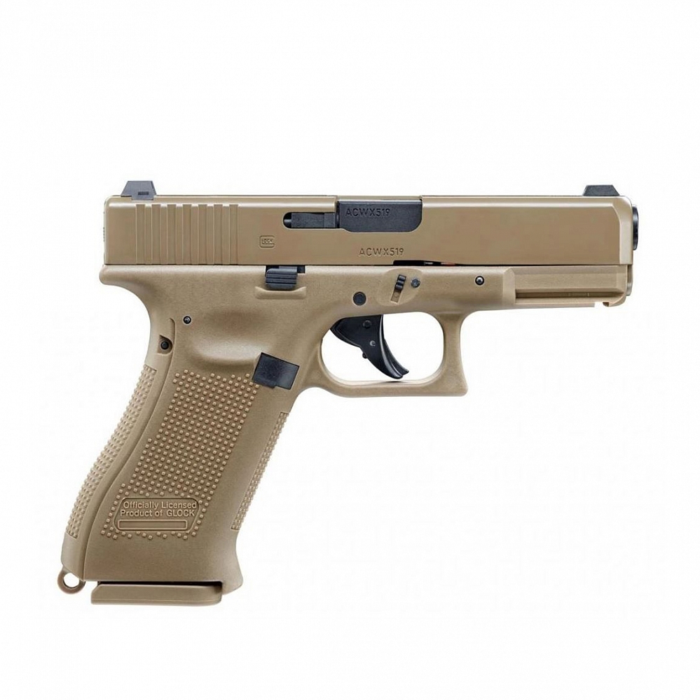 Пистолет пневматический Umarex Glock 19X калибр 4,5мм (метал, цвет песок, BB). Фото №1 Пистолет пневматический Umarex Glock 19X калибр 4,5мм (метал, цвет песок, BB). Фото №1