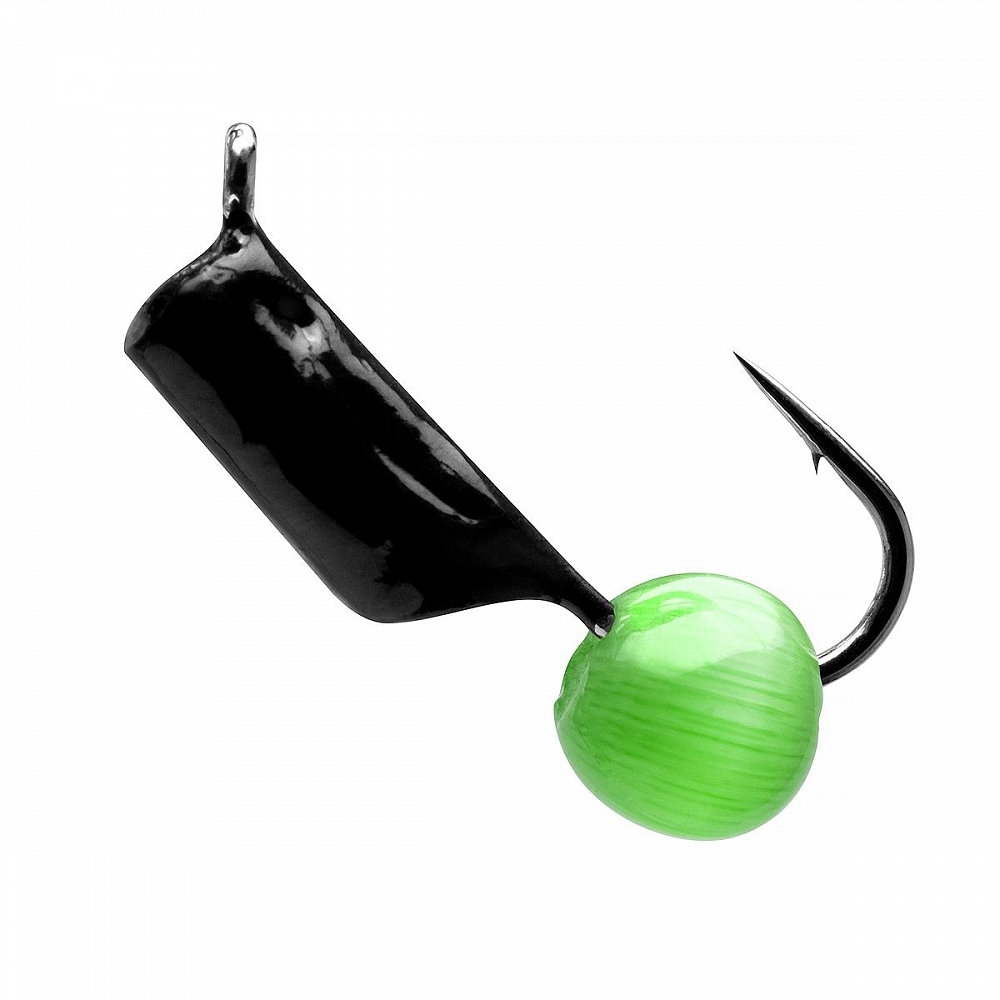 Мормышка вольфрамовая Trye Weight черная "Гвоздешарик" d2,0мм кошачий глаз, зеленый (10шт). Фото №1