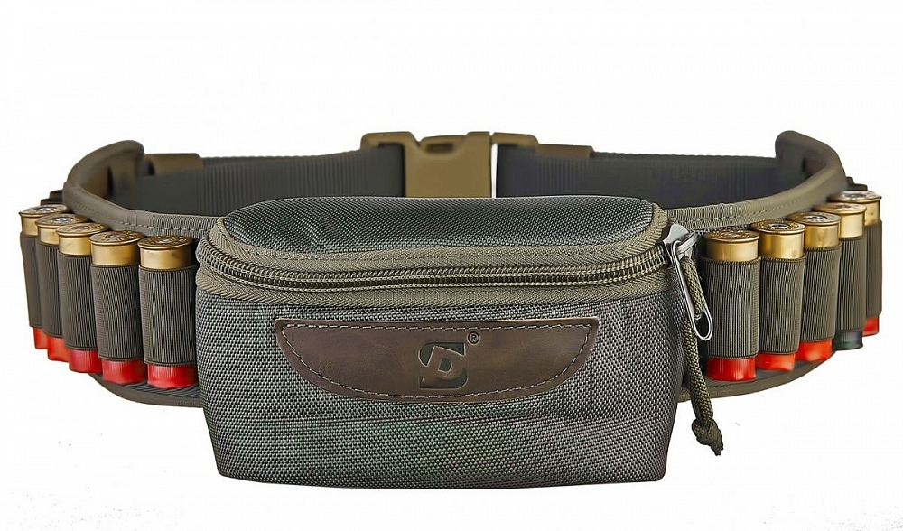 Патронташ открытый на 20 патронов c 1 навесным подсумком (12-16 кбр) "Лайт" / Олива /. Фото №2