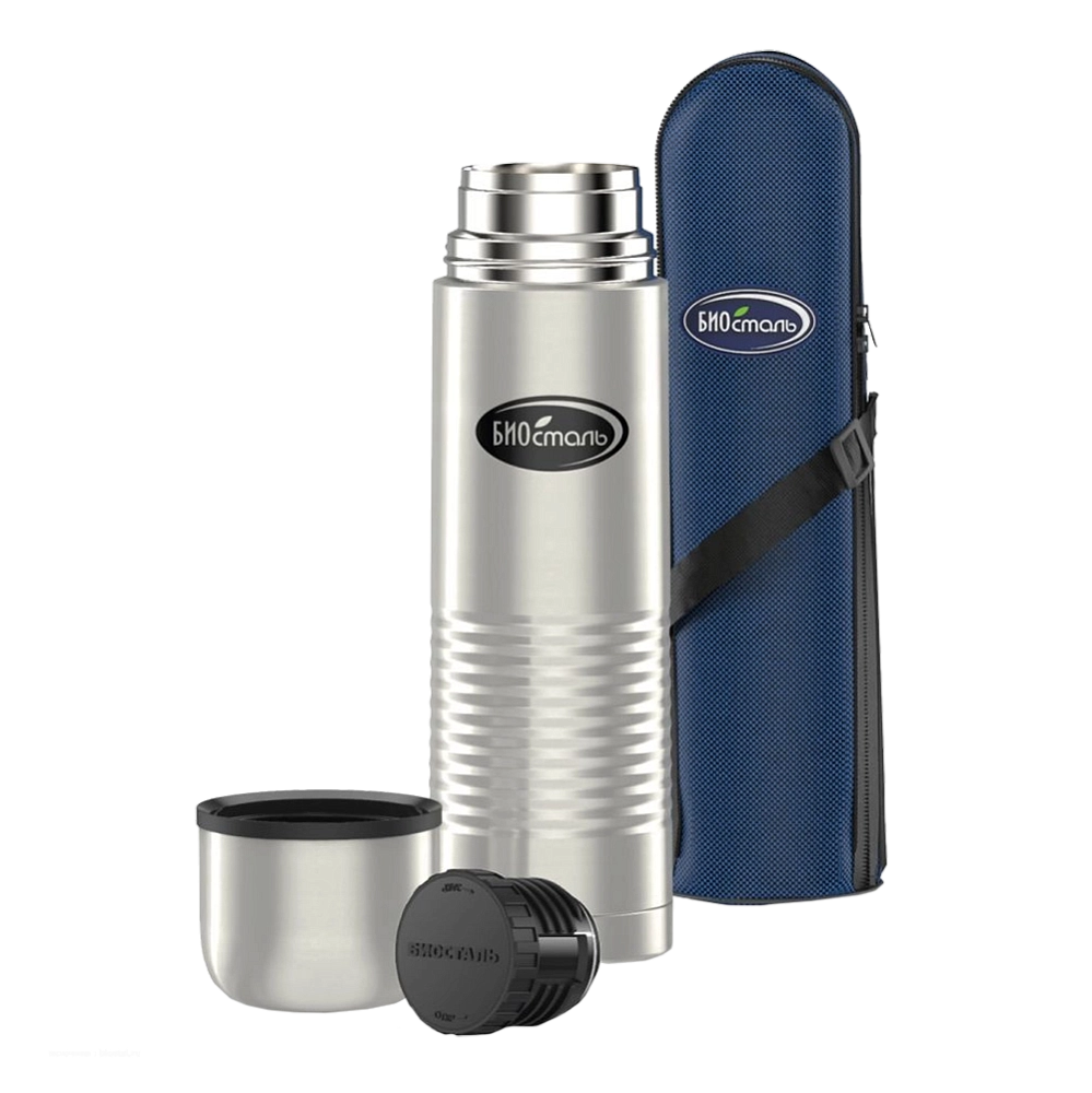 Термос BIOSTAL NB-500B (узкое горло, с кнопкой, стальной, 0.5л, чехол). Фото №3