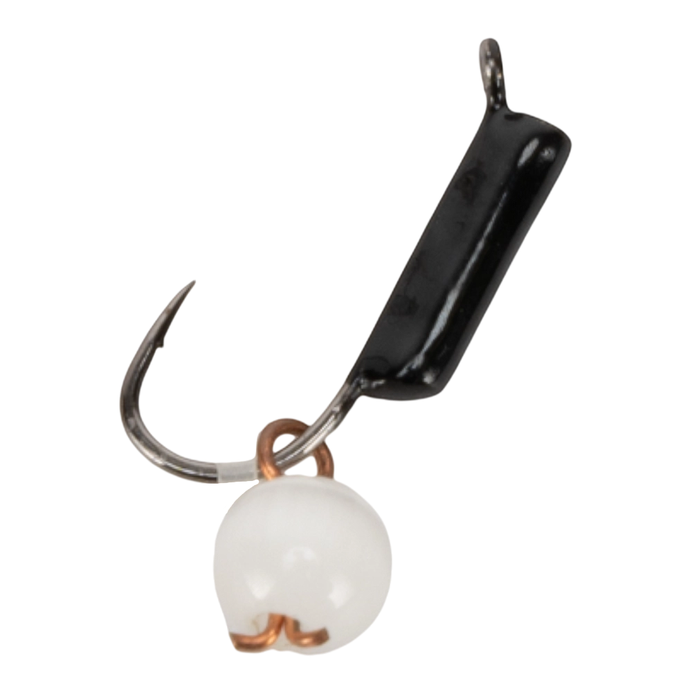 Мормышка вольфрамовая Trye Weight черная "Гвоздешарик" d1,5мм кошачий глаз, белый (10шт). Фото №1