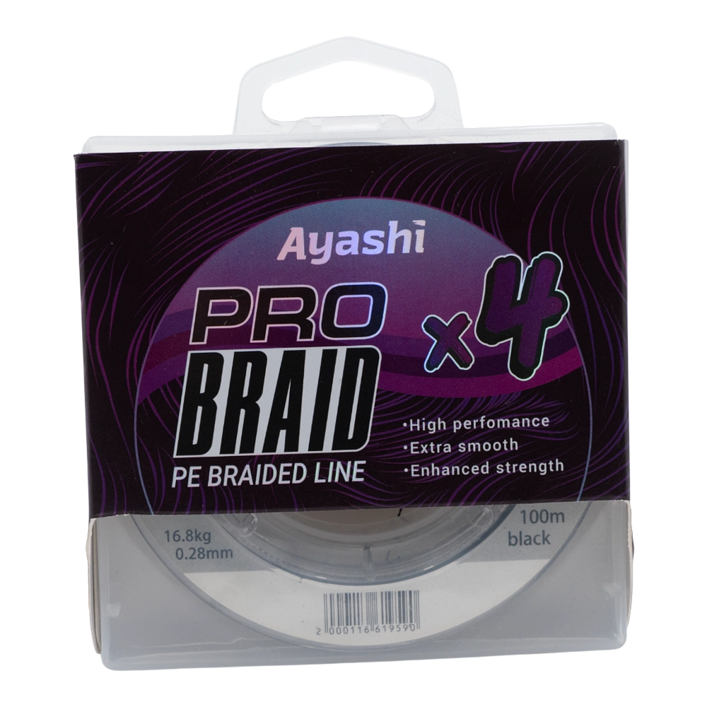 Плетенный шнур Ayashi PRO BRAID-X4 (black) d-0,28mm (100м). Фото №1 Плетенный шнур Ayashi PRO BRAID-X4 (black) d-0,28mm (100м). Фото №1