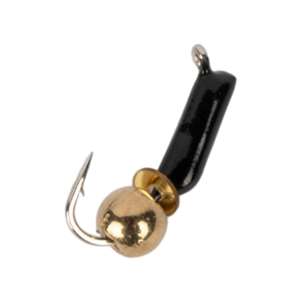 Мормышка вольфрамовая Trye Weight черная "Гвоздешарик" d1,5мм шарик, золото, паетка (10шт). Фото №2